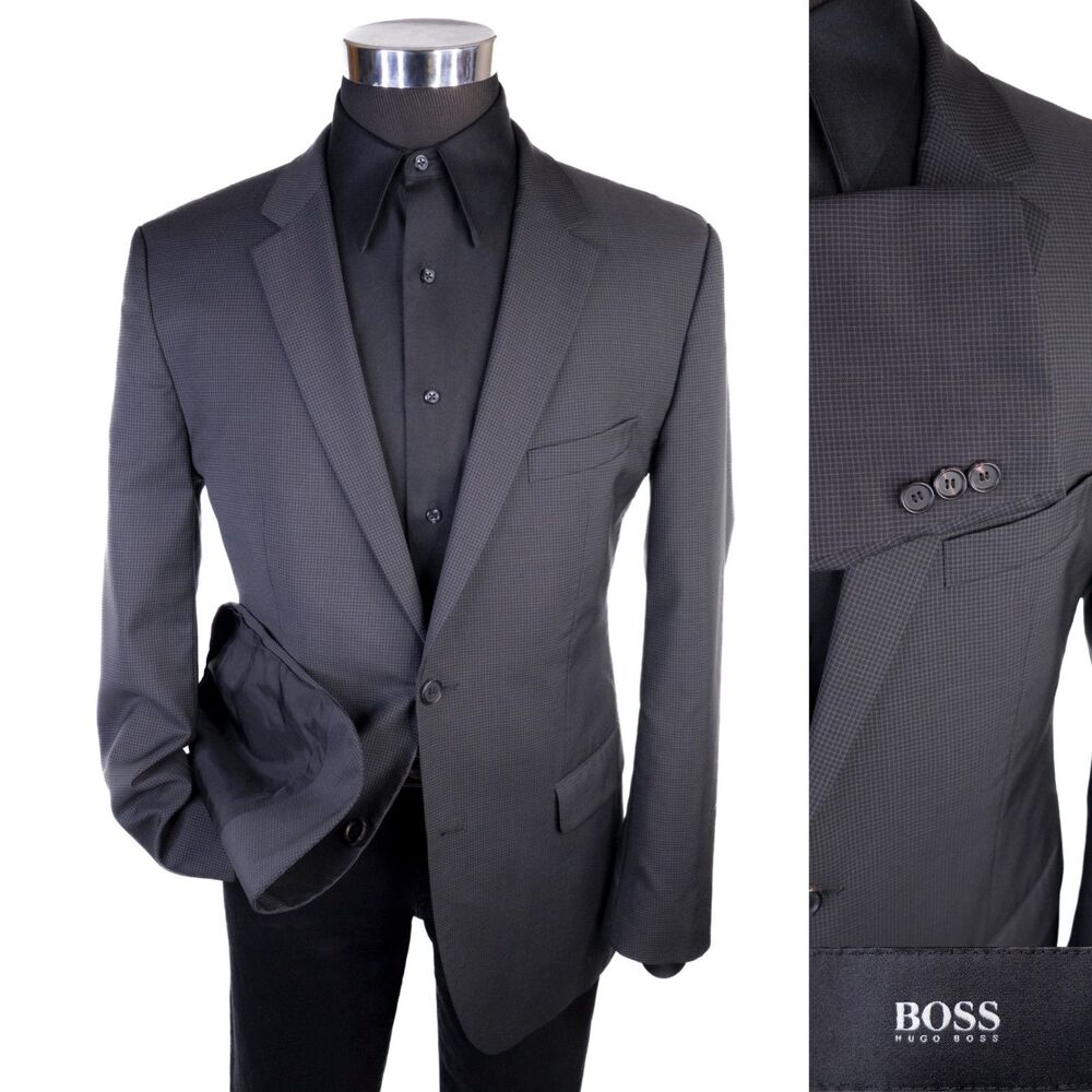 Hugo Boss THE GRAND Sport Coat Jacket Blazer Sz 42R Two Button Wool Gray Check